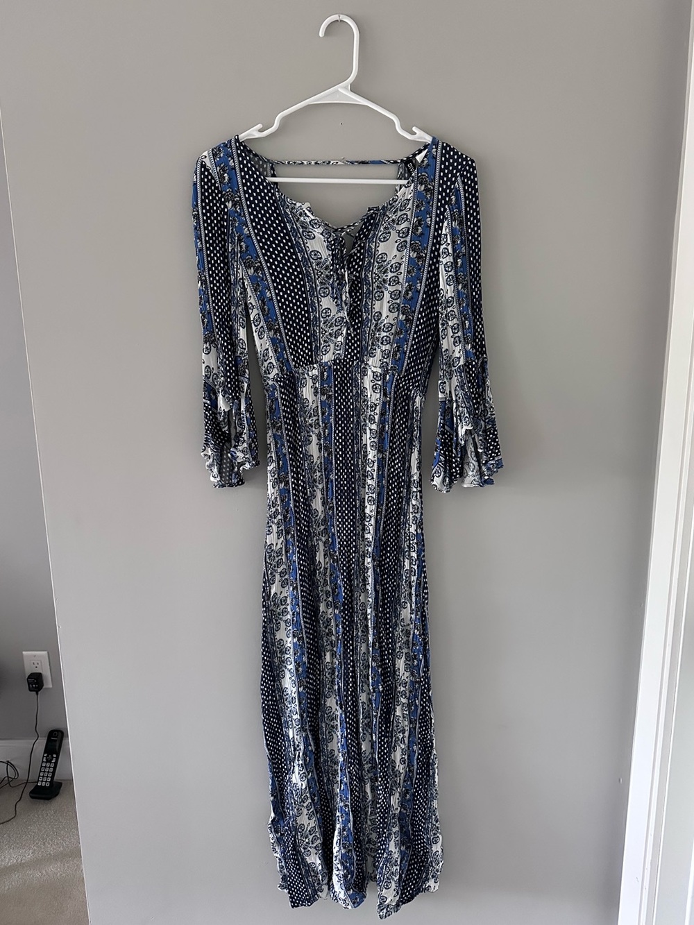 H&M Navy and White Printed Maxi Dress